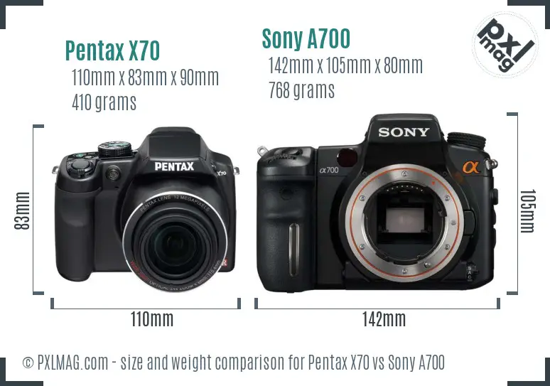 Pentax X70 vs Sony A700 size comparison