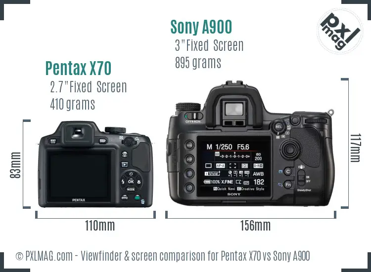 Pentax X70 vs Sony A900 Screen and Viewfinder comparison