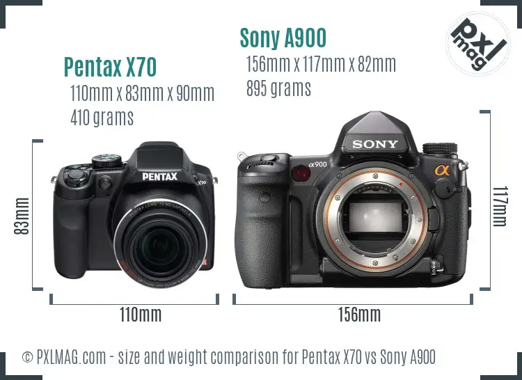 Pentax X70 vs Sony A900 size comparison