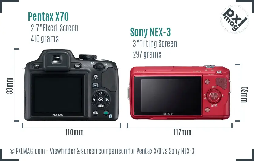 Pentax X70 vs Sony NEX-3 Screen and Viewfinder comparison