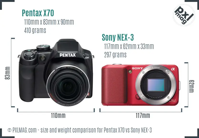 Pentax X70 vs Sony NEX-3 size comparison