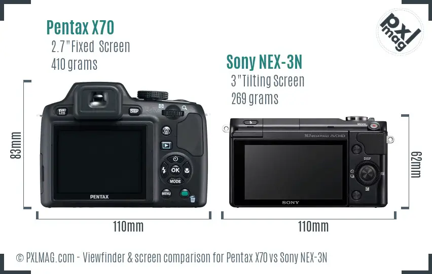 Pentax X70 vs Sony NEX-3N Screen and Viewfinder comparison