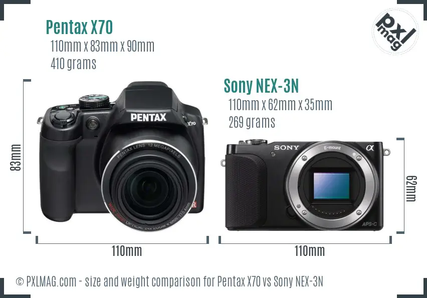 Pentax X70 vs Sony NEX-3N size comparison