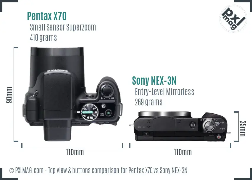 Pentax X70 vs Sony NEX-3N top view buttons comparison