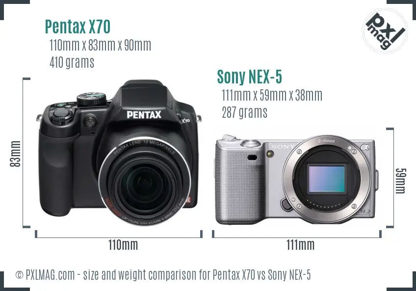 Pentax X70 vs Sony NEX-5 size comparison