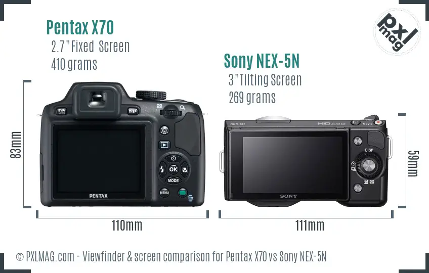 Pentax X70 vs Sony NEX-5N Screen and Viewfinder comparison