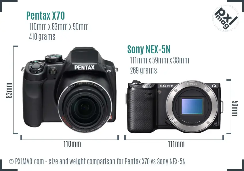 Pentax X70 vs Sony NEX-5N size comparison