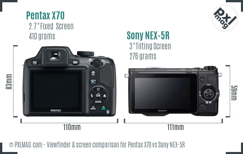Pentax X70 vs Sony NEX-5R Screen and Viewfinder comparison