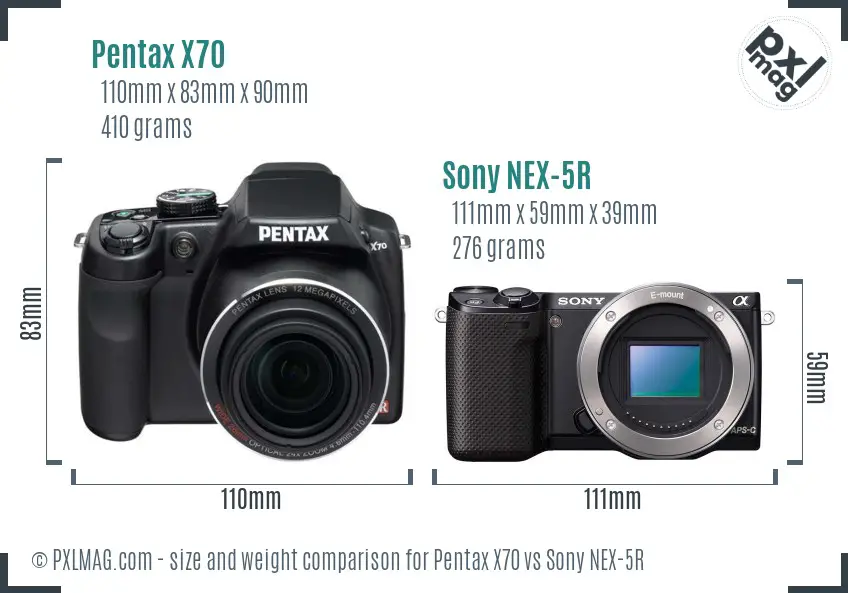 Pentax X70 vs Sony NEX-5R size comparison