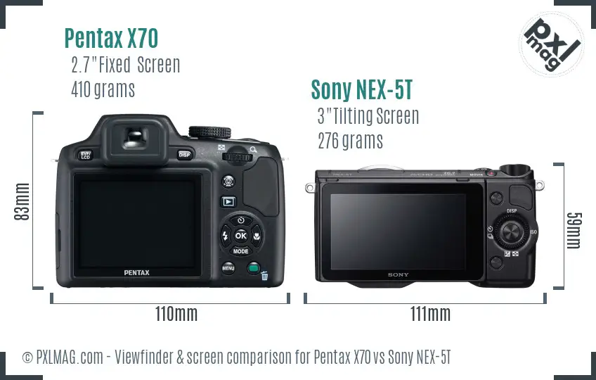 Pentax X70 vs Sony NEX-5T Screen and Viewfinder comparison