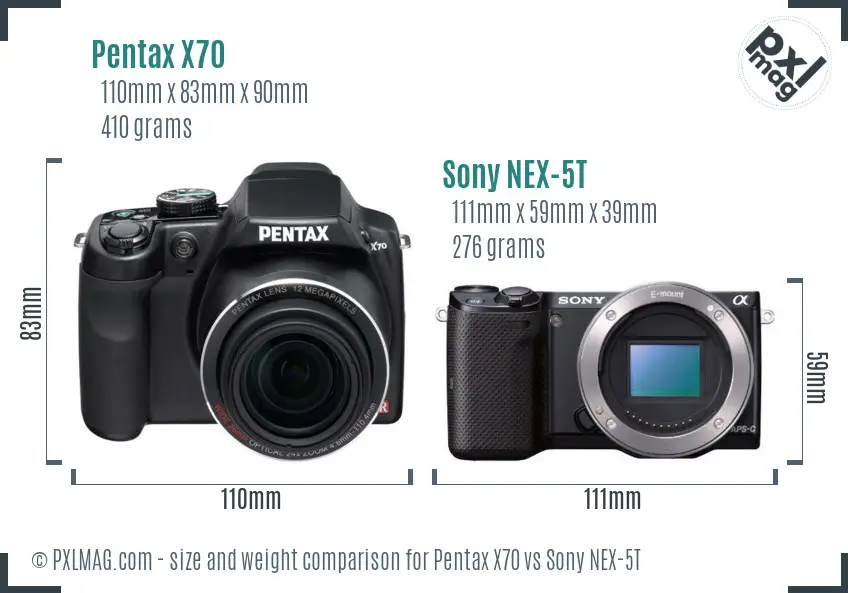 Pentax X70 vs Sony NEX-5T size comparison