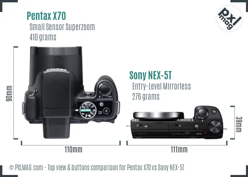 Pentax X70 vs Sony NEX-5T top view buttons comparison
