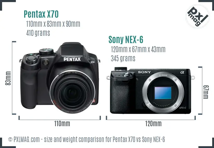 Pentax X70 vs Sony NEX-6 size comparison