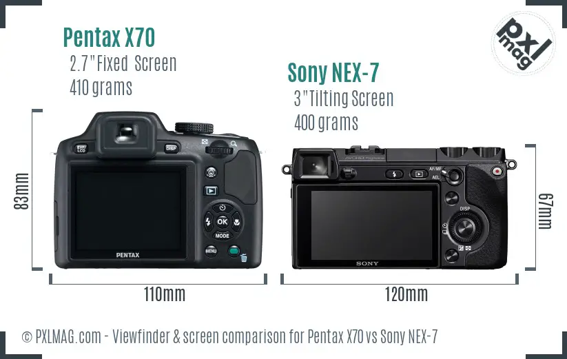 Pentax X70 vs Sony NEX-7 Screen and Viewfinder comparison