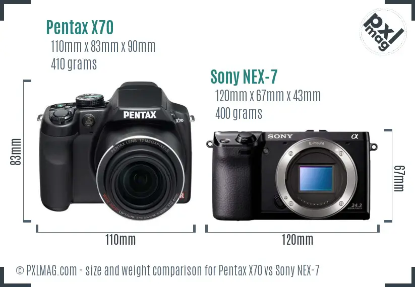 Pentax X70 vs Sony NEX-7 size comparison