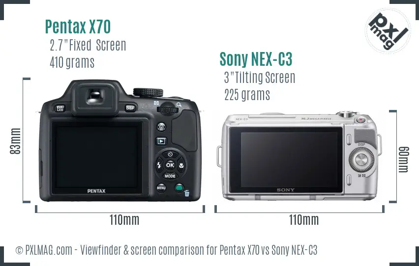 Pentax X70 vs Sony NEX-C3 Screen and Viewfinder comparison