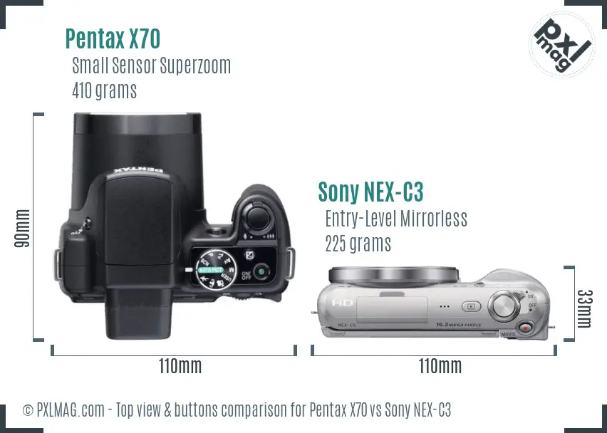 Pentax X70 vs Sony NEX-C3 top view buttons comparison