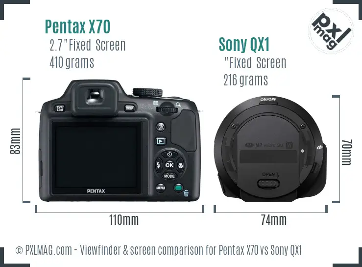 Pentax X70 vs Sony QX1 Screen and Viewfinder comparison Pentax X70 vs Sony QX1 Screen and Viewfinder comparison