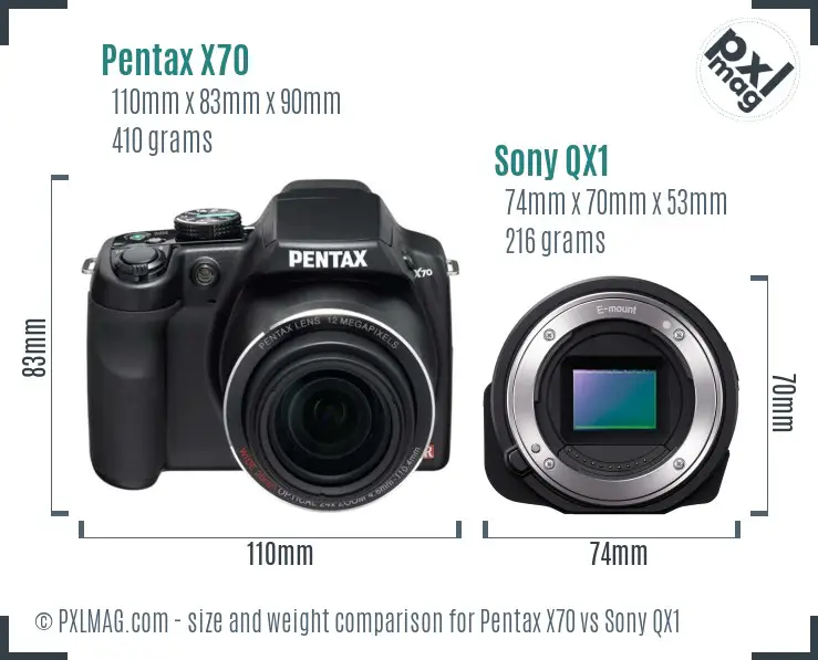 Pentax X70 vs Sony QX1 size comparison Pentax X70 vs Sony QX1 size comparison