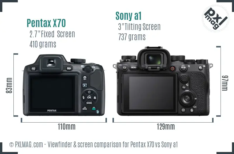 Pentax X70 vs Sony a1 Screen and Viewfinder comparison