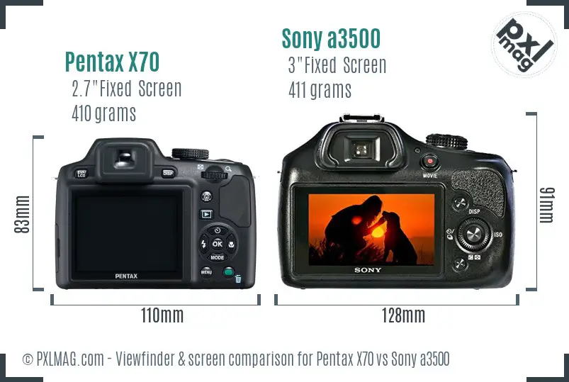 Pentax X70 vs Sony a3500 Screen and Viewfinder comparison