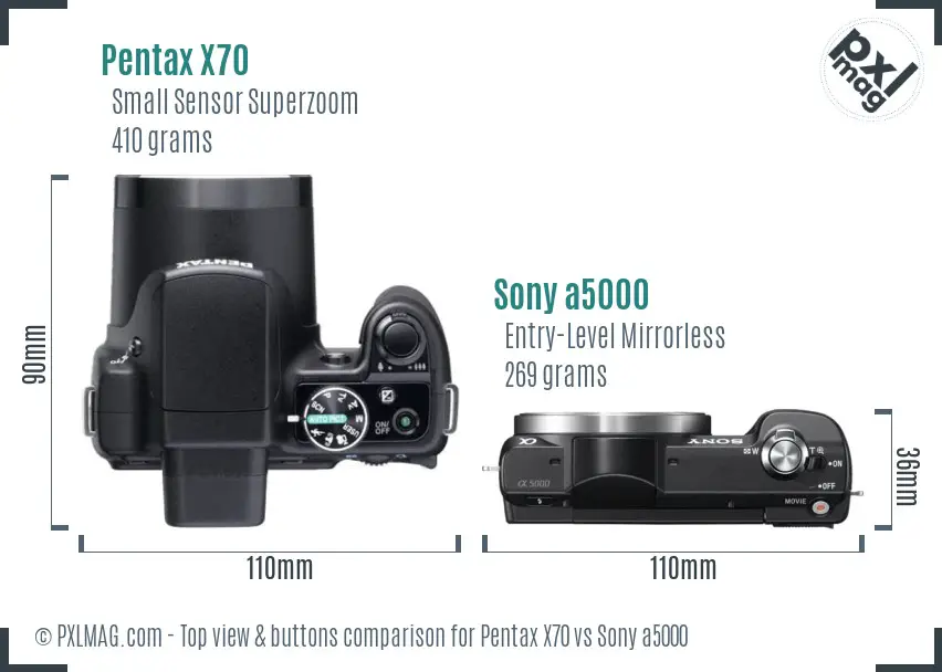 Pentax X70 vs Sony a5000 top view buttons comparison