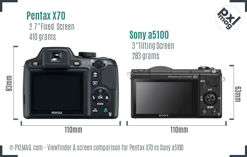 Pentax X70 vs Sony a5100 Screen and Viewfinder comparison