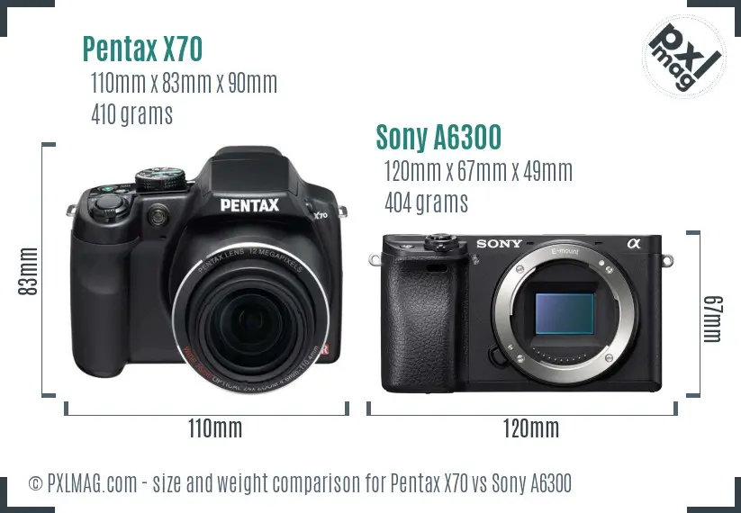 Pentax X70 vs Sony A6300 size comparison Pentax X70 vs Sony A6300 size comparison