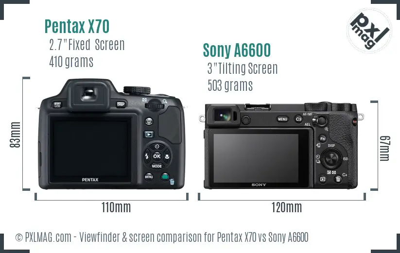 Pentax X70 vs Sony A6600 Screen and Viewfinder comparison
