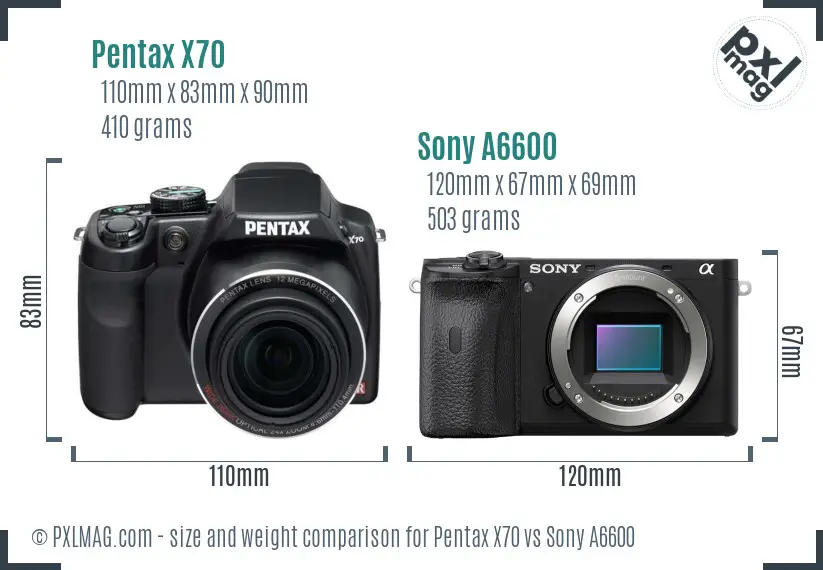 Pentax X70 vs Sony A6600 size comparison