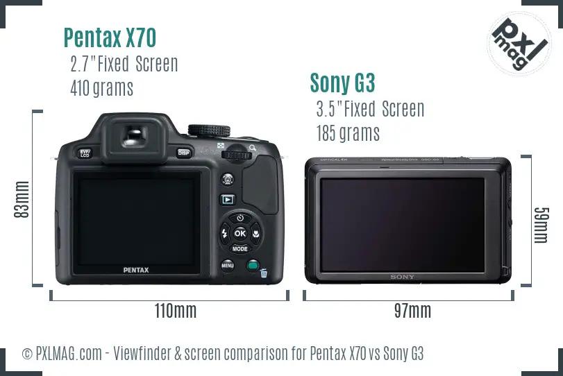 Pentax X70 vs Sony G3 Screen and Viewfinder comparison Pentax X70 vs Sony G3 Screen and Viewfinder comparison