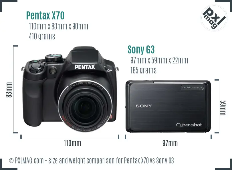 Pentax X70 vs Sony G3 size comparison Pentax X70 vs Sony G3 size comparison
