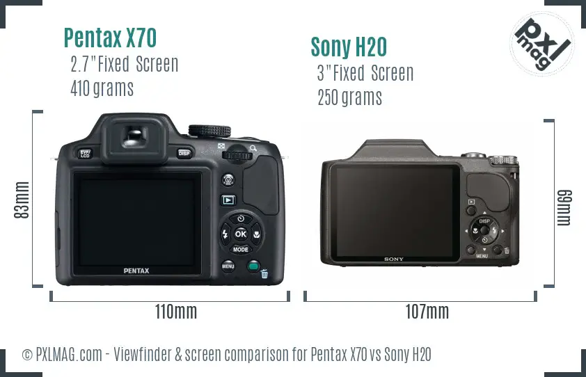 Pentax X70 vs Sony H20 Screen and Viewfinder comparison