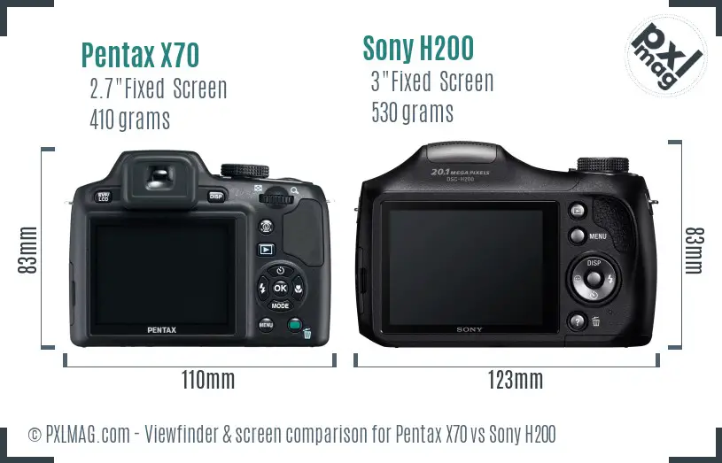 Pentax X70 vs Sony H200 Screen and Viewfinder comparison