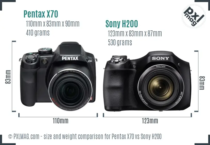 Pentax X70 vs Sony H200 size comparison