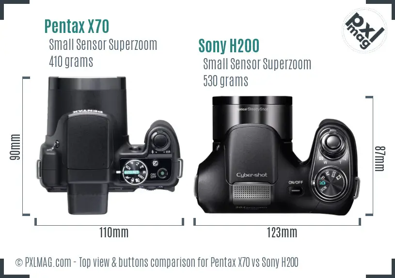 Pentax X70 vs Sony H200 top view buttons comparison