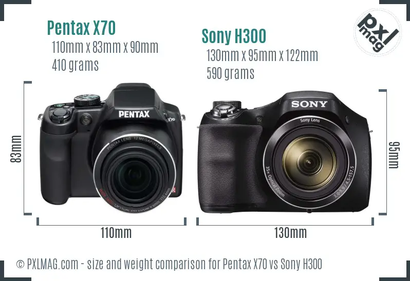 Pentax X70 vs Sony H300 size comparison