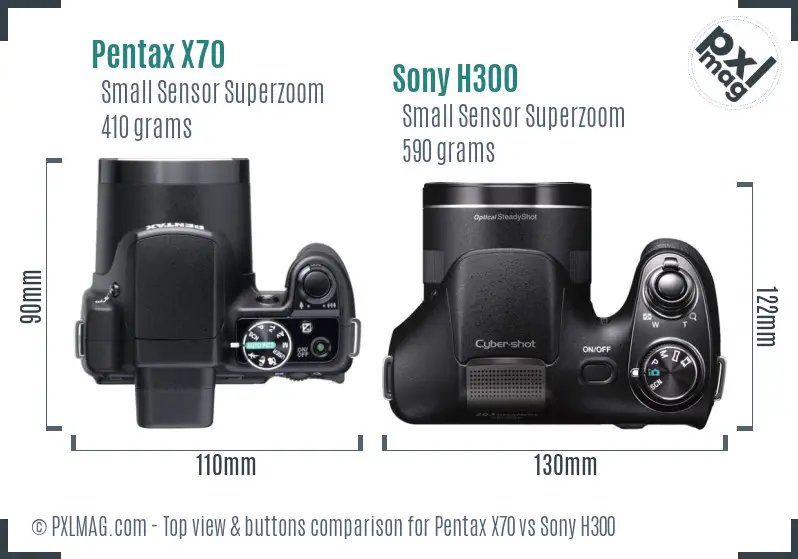 Pentax X70 vs Sony H300 top view buttons comparison
