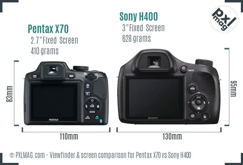 Pentax X70 vs Sony H400 Screen and Viewfinder comparison