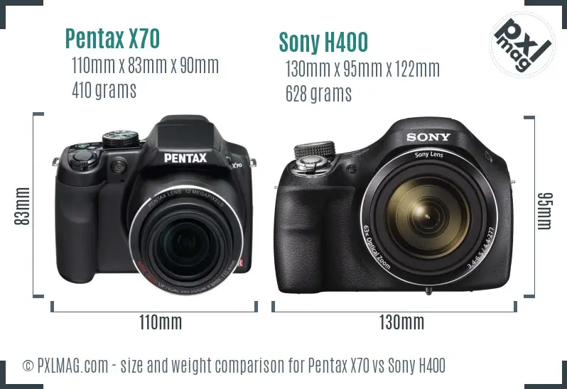 Pentax X70 vs Sony H400 size comparison