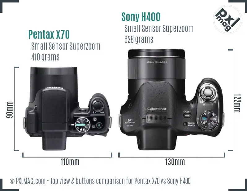 Pentax X70 vs Sony H400 top view buttons comparison