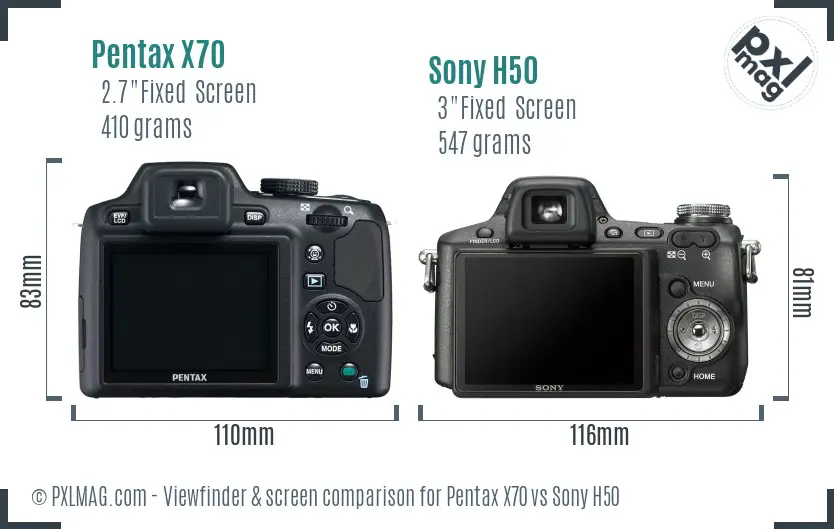 Pentax X70 vs Sony H50 Screen and Viewfinder comparison
