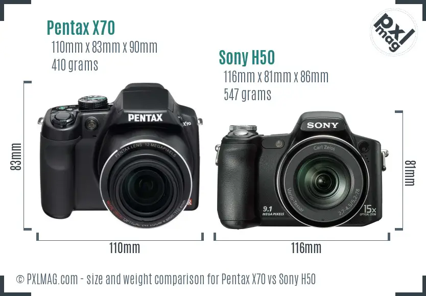 Pentax X70 vs Sony H50 size comparison