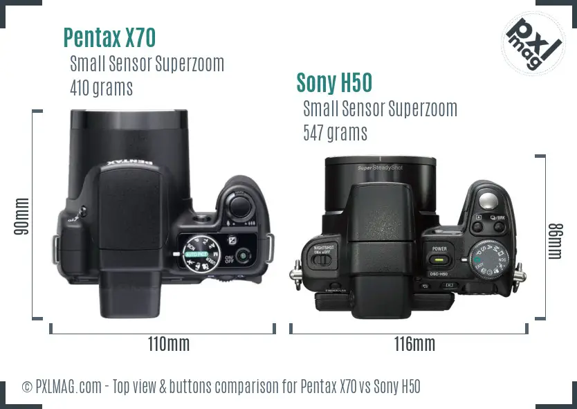 Pentax X70 vs Sony H50 top view buttons comparison
