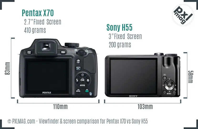 Pentax X70 vs Sony H55 Screen and Viewfinder comparison