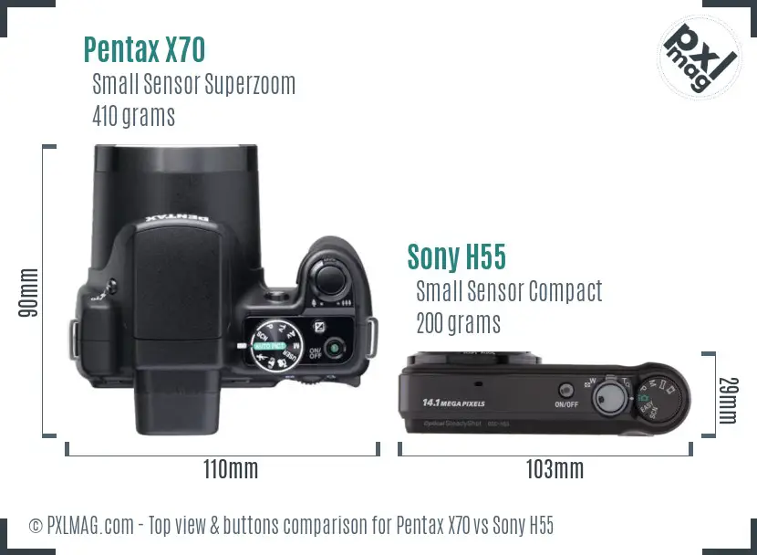 Pentax X70 vs Sony H55 top view buttons comparison