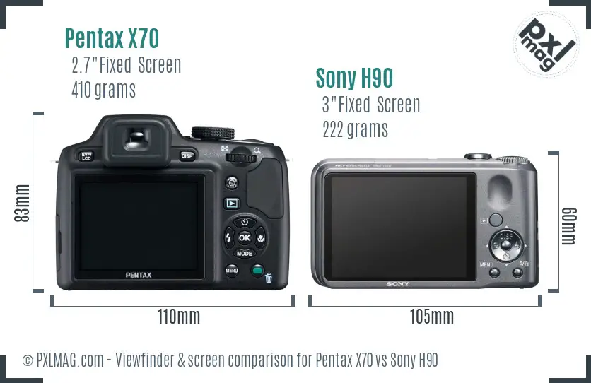 Pentax X70 vs Sony H90 Screen and Viewfinder comparison