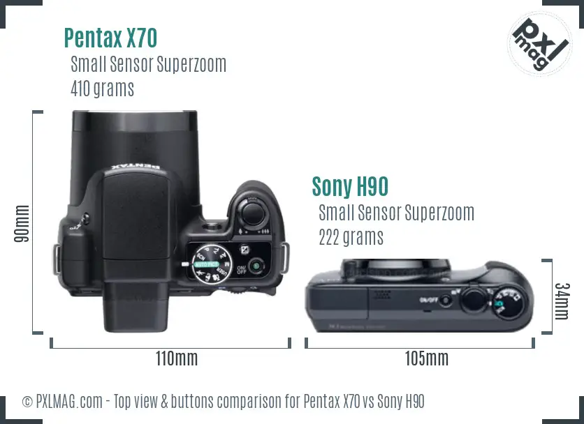 Pentax X70 vs Sony H90 top view buttons comparison