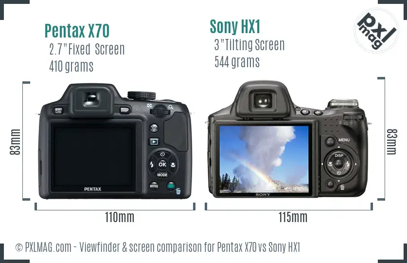 Pentax X70 vs Sony HX1 Screen and Viewfinder comparison