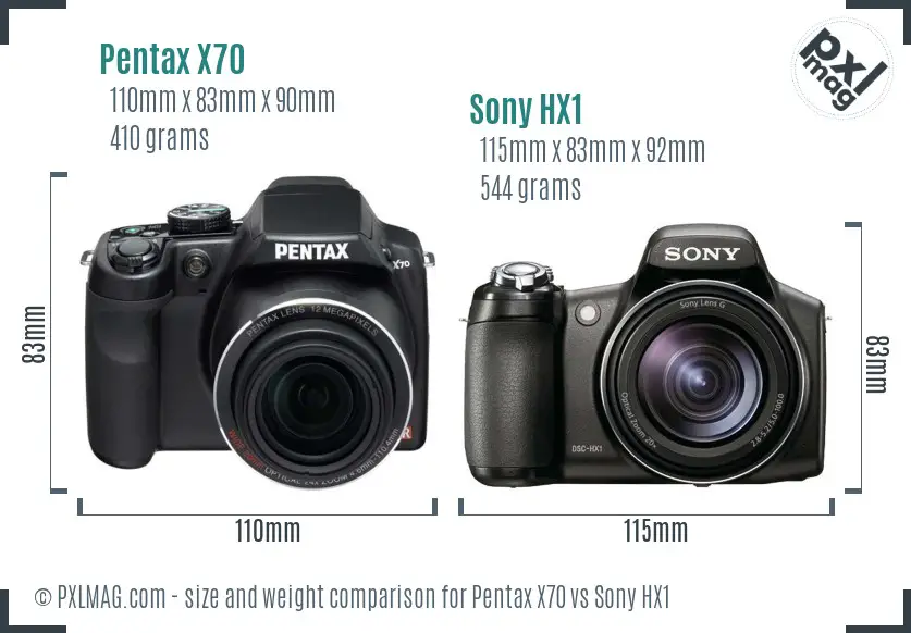 Pentax X70 vs Sony HX1 size comparison